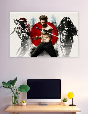 Wolverine samurai pose with katana and red circle