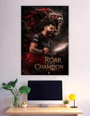 RCB cricket champion roaring with fierce lion spirit