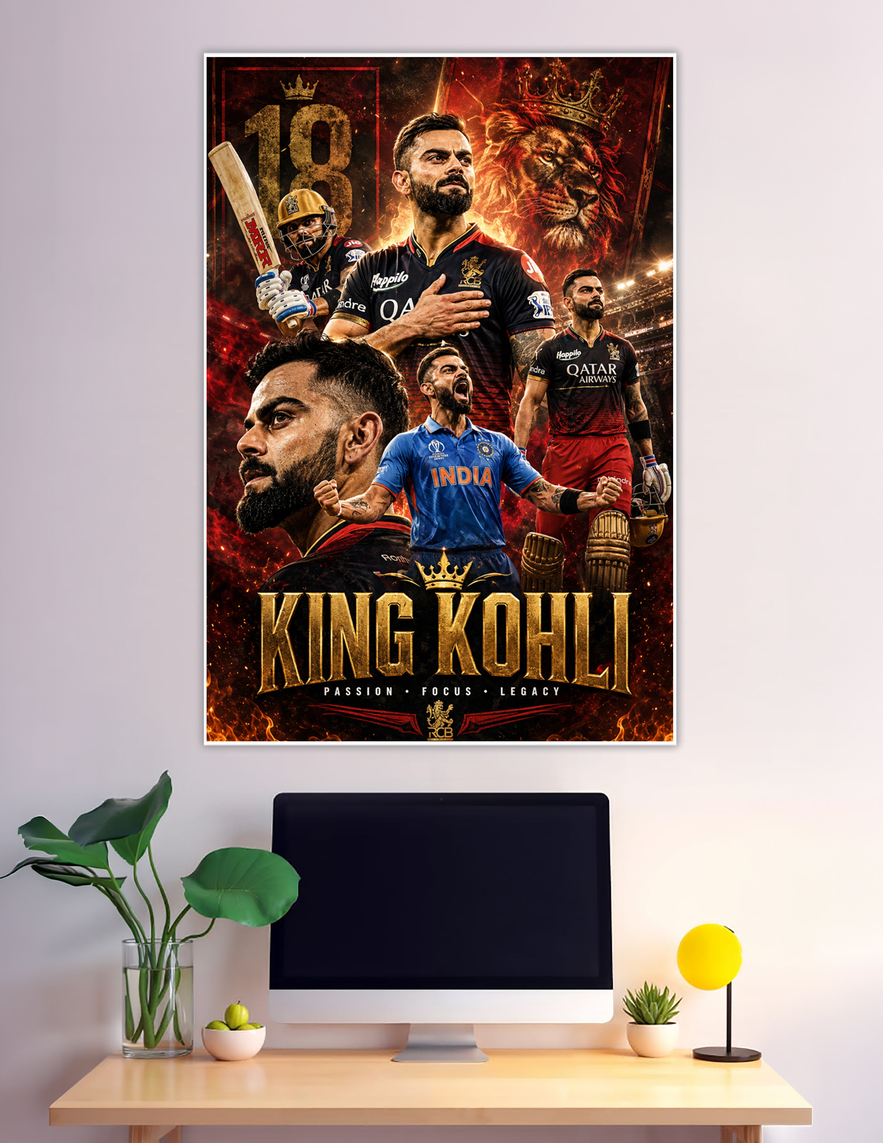 King Kohli Virat Kohli RCB India cricket fire poster