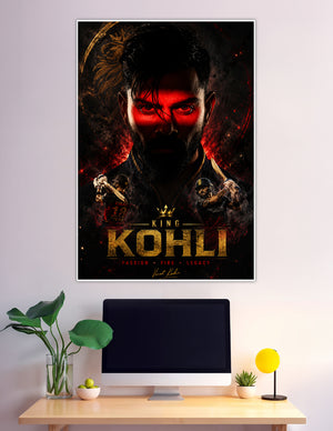King Kohli dramatic red black cricket sports poster