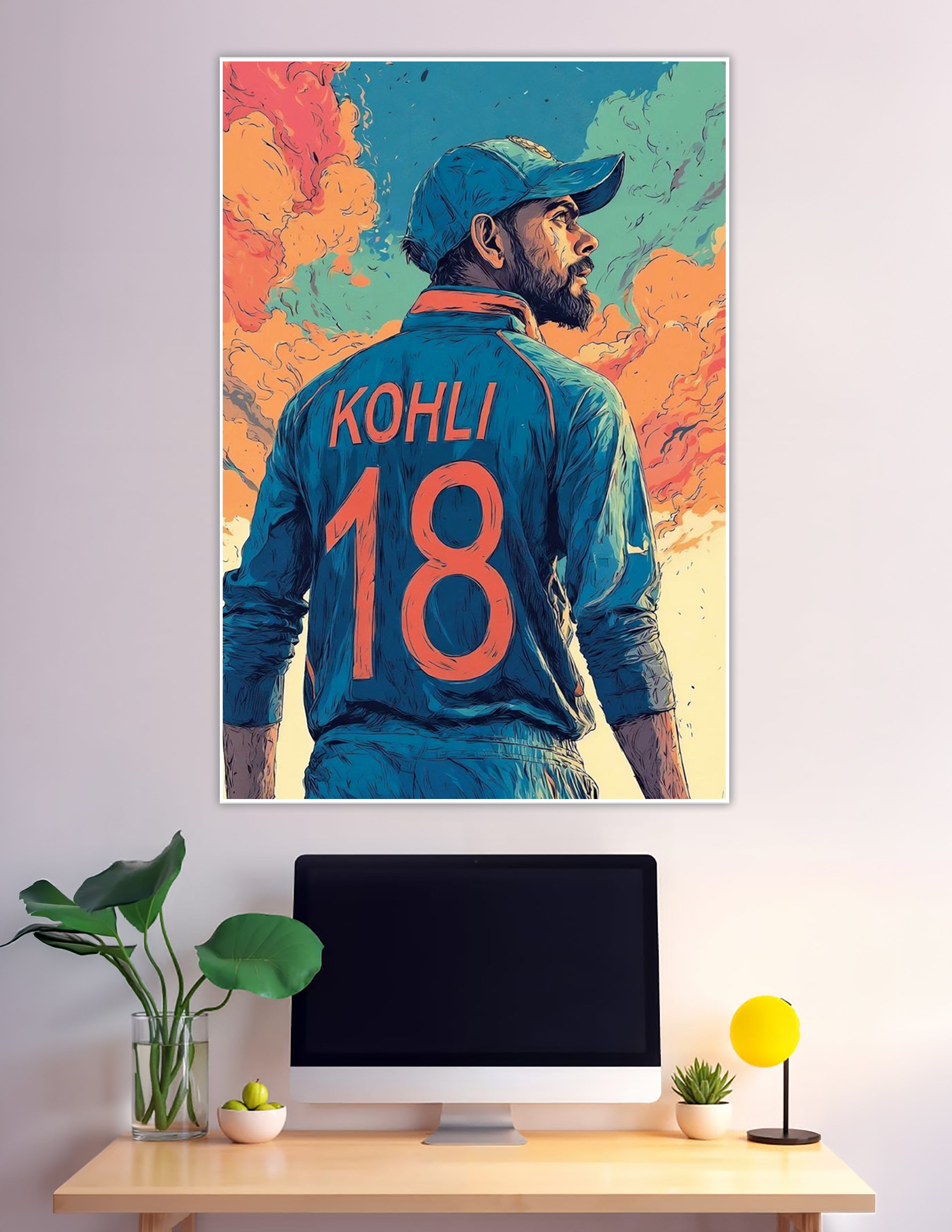 Illustrated Kohli number 18 India cricket jersey poster