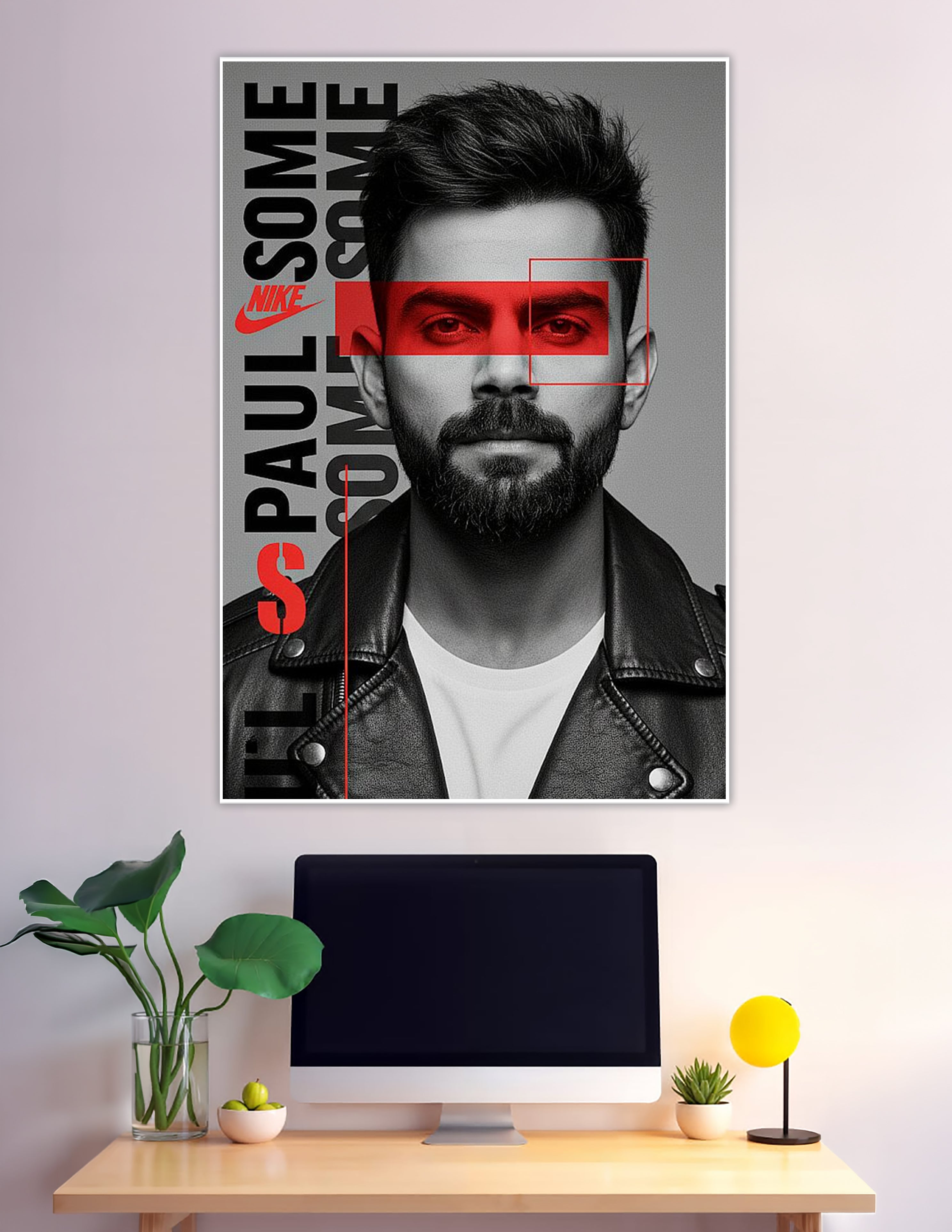 Bold Nike Paul black and white portrait poster with red overlay