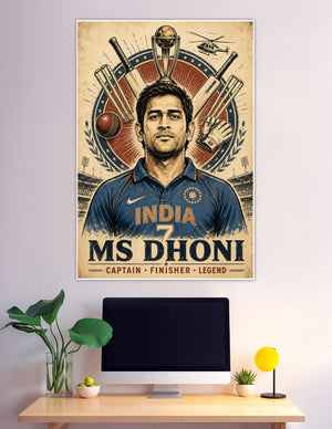 MS Dhoni vintage poster India jersey number 7 cricket legend