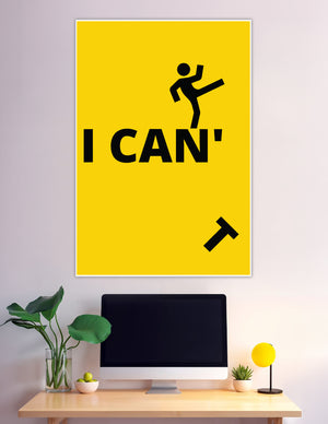 Yellow poster stick figure kicking letter T from CANT