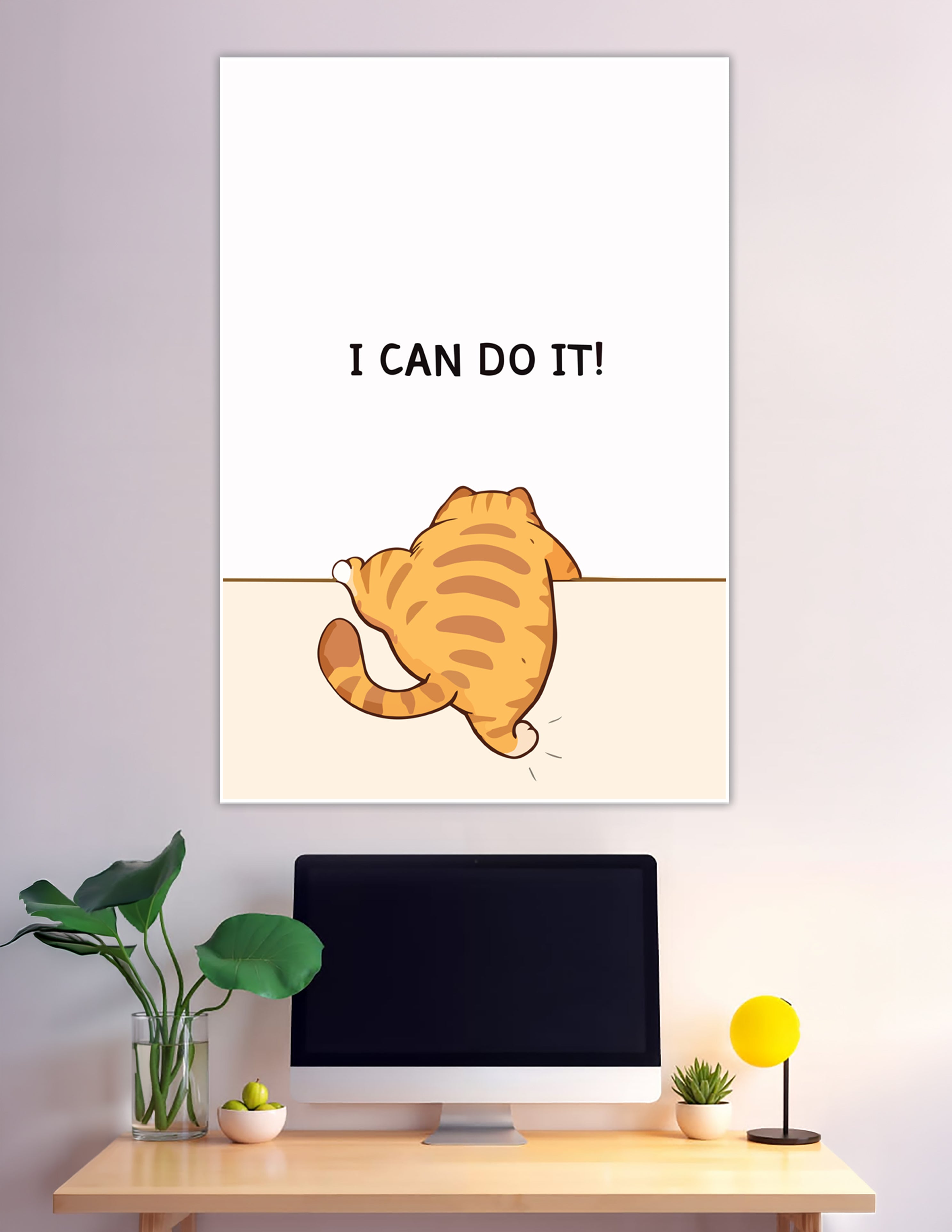 Cute orange tabby cat climbing ledge motivational poster
