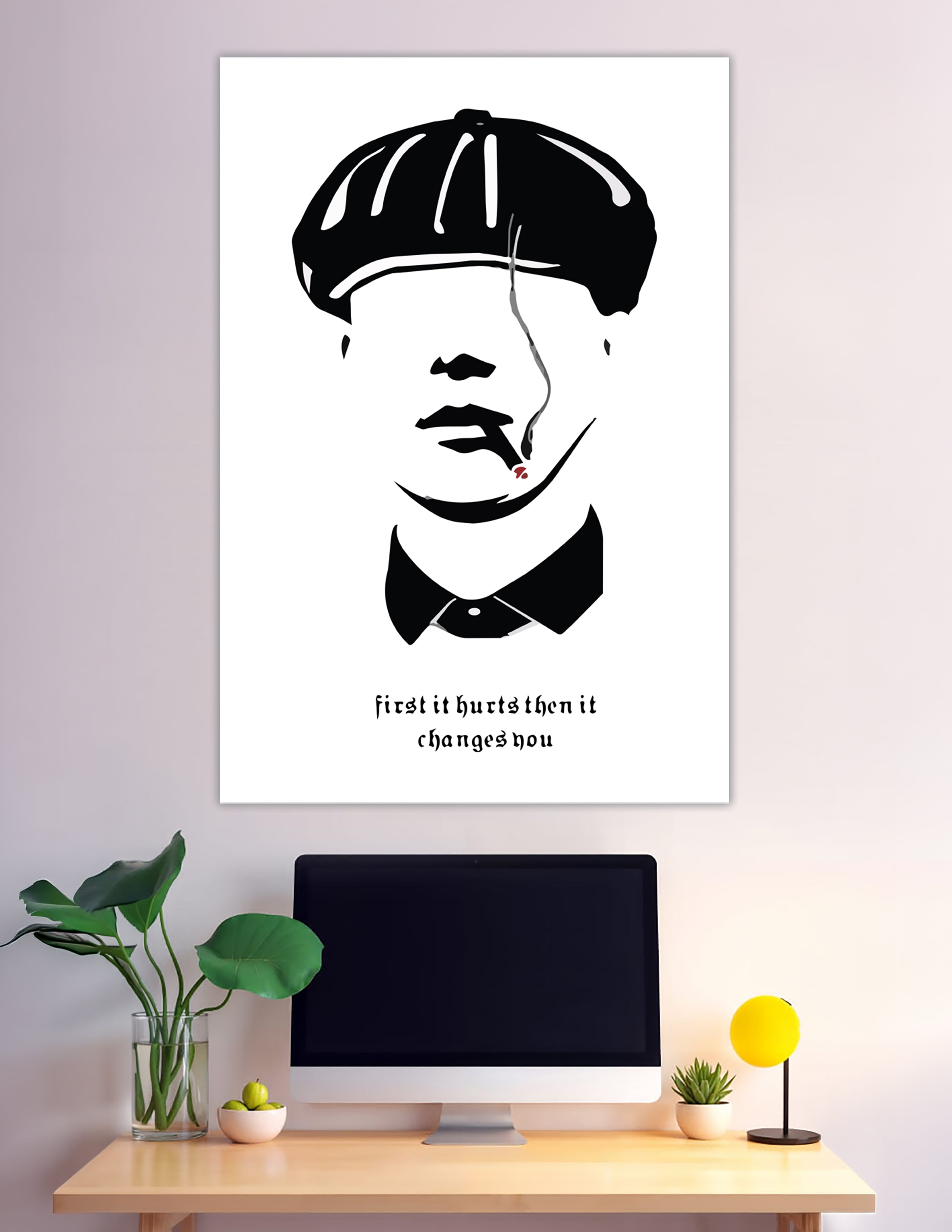 Minimalist Tommy Shelby flat cap cigarette Peaky Blinders quote poster