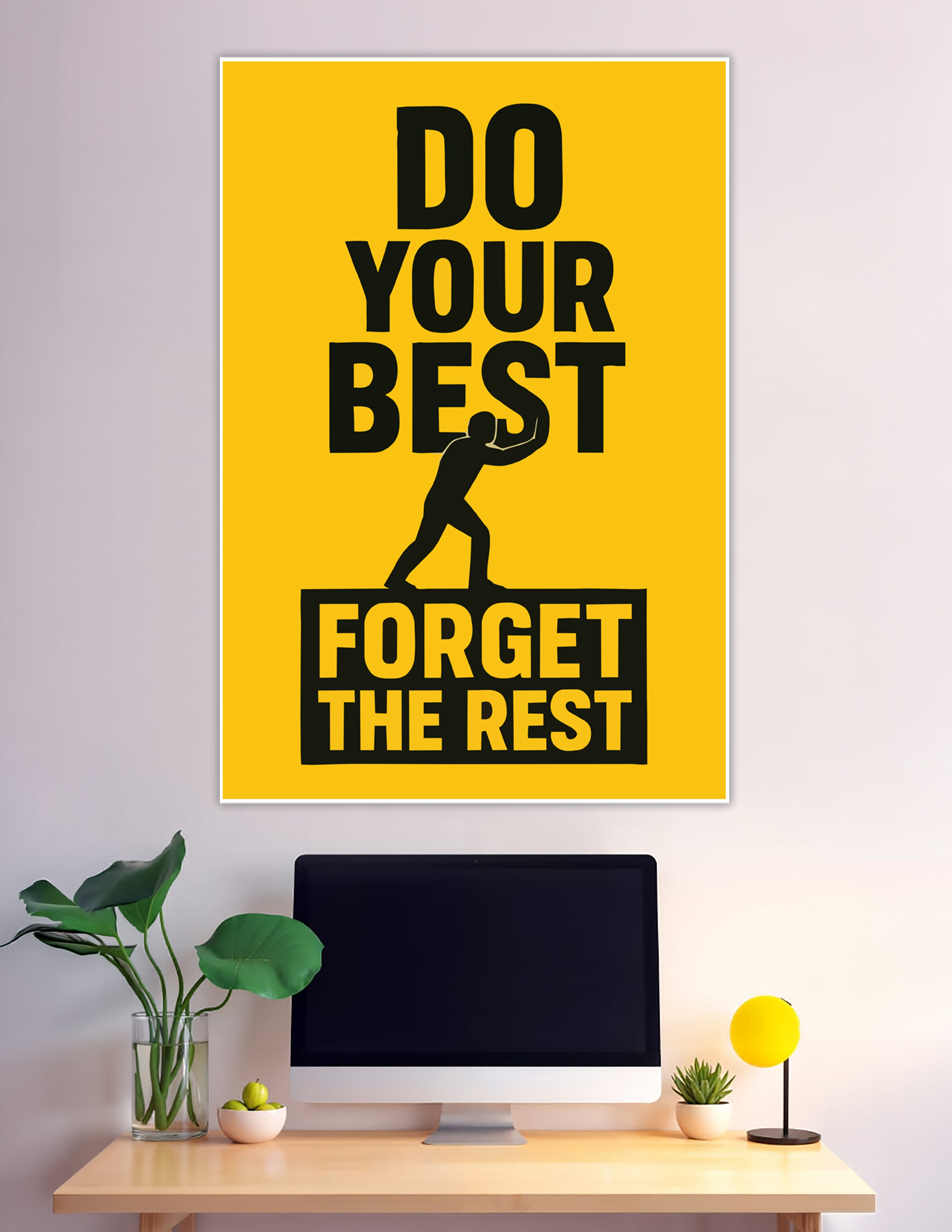 Yellow bold motivational poster with silhouette pushing text