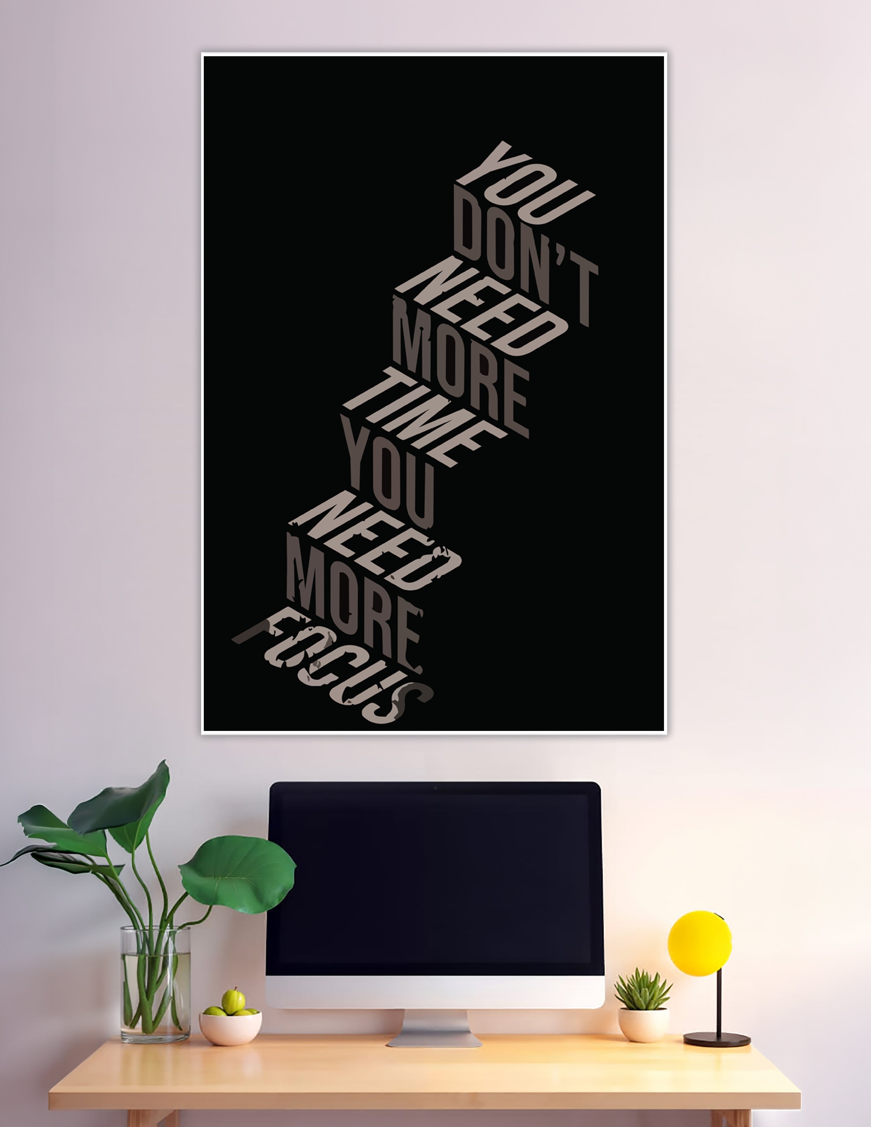 3D isometric motivational focus quote poster on black