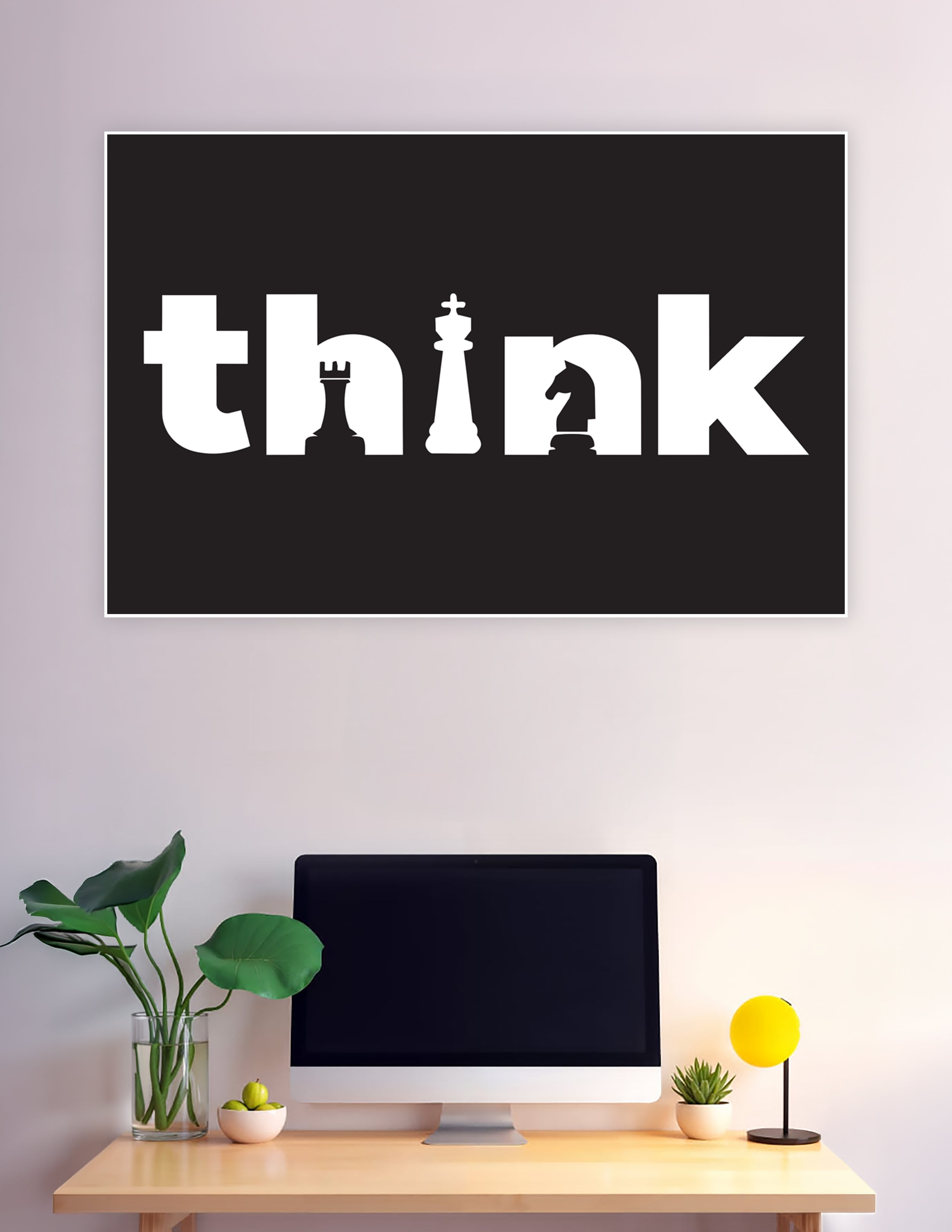 Minimalist black and white think chess typography poster