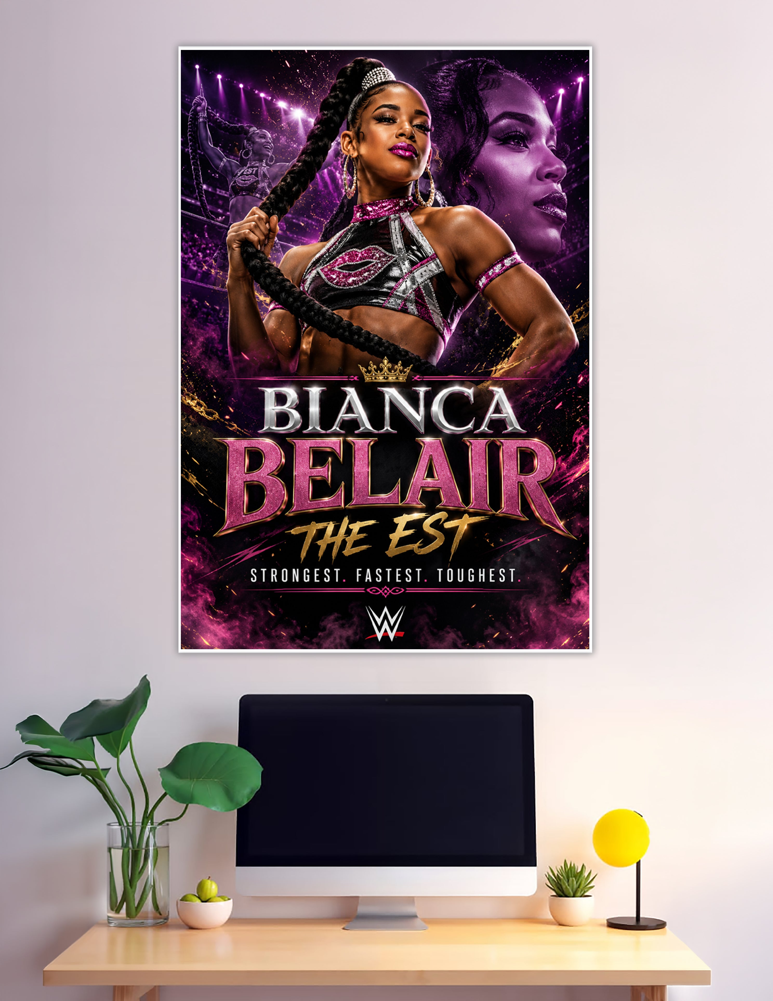Bianca Belair The EST official WWE wrestling poster pink gold