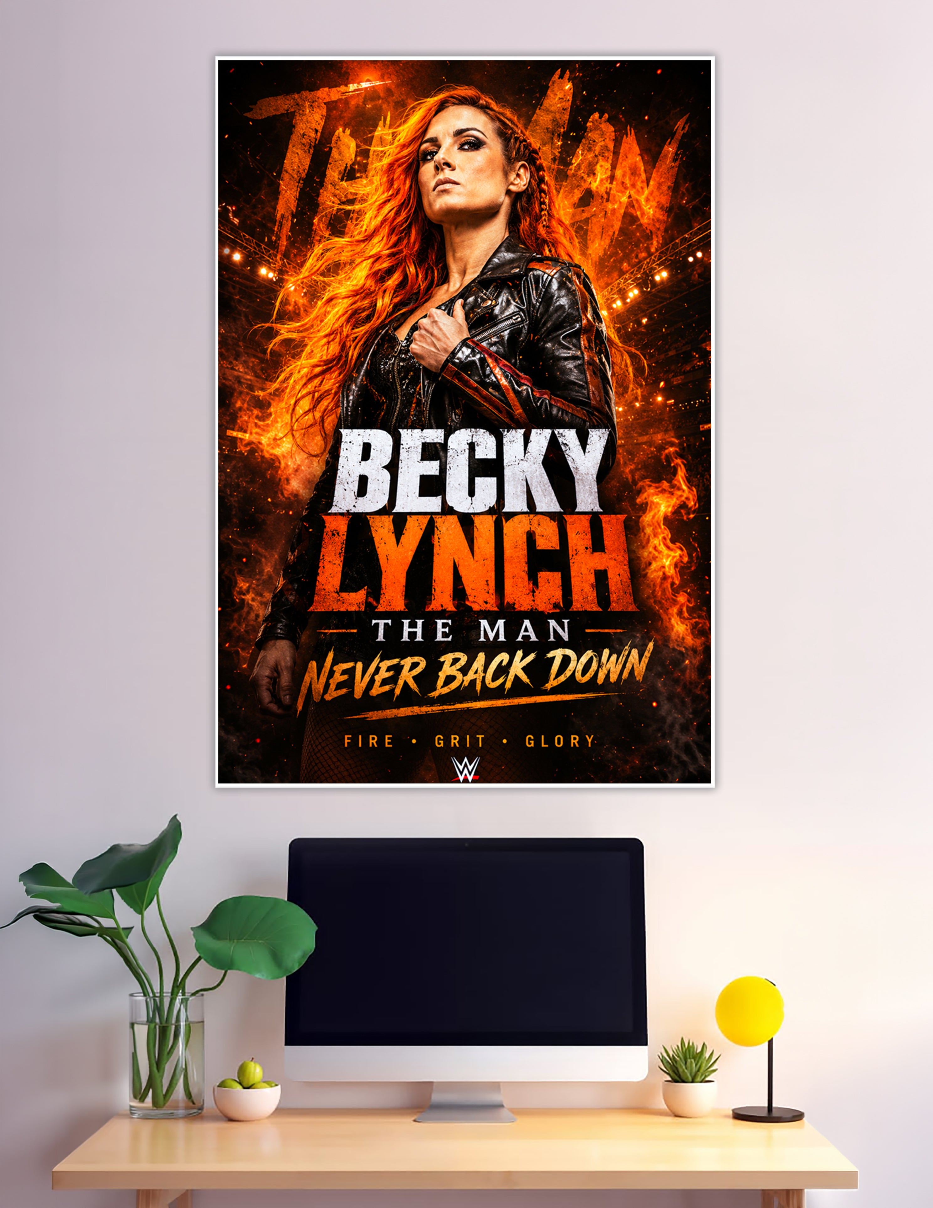 Becky Lynch The Man WWE Never Back Down fire poster