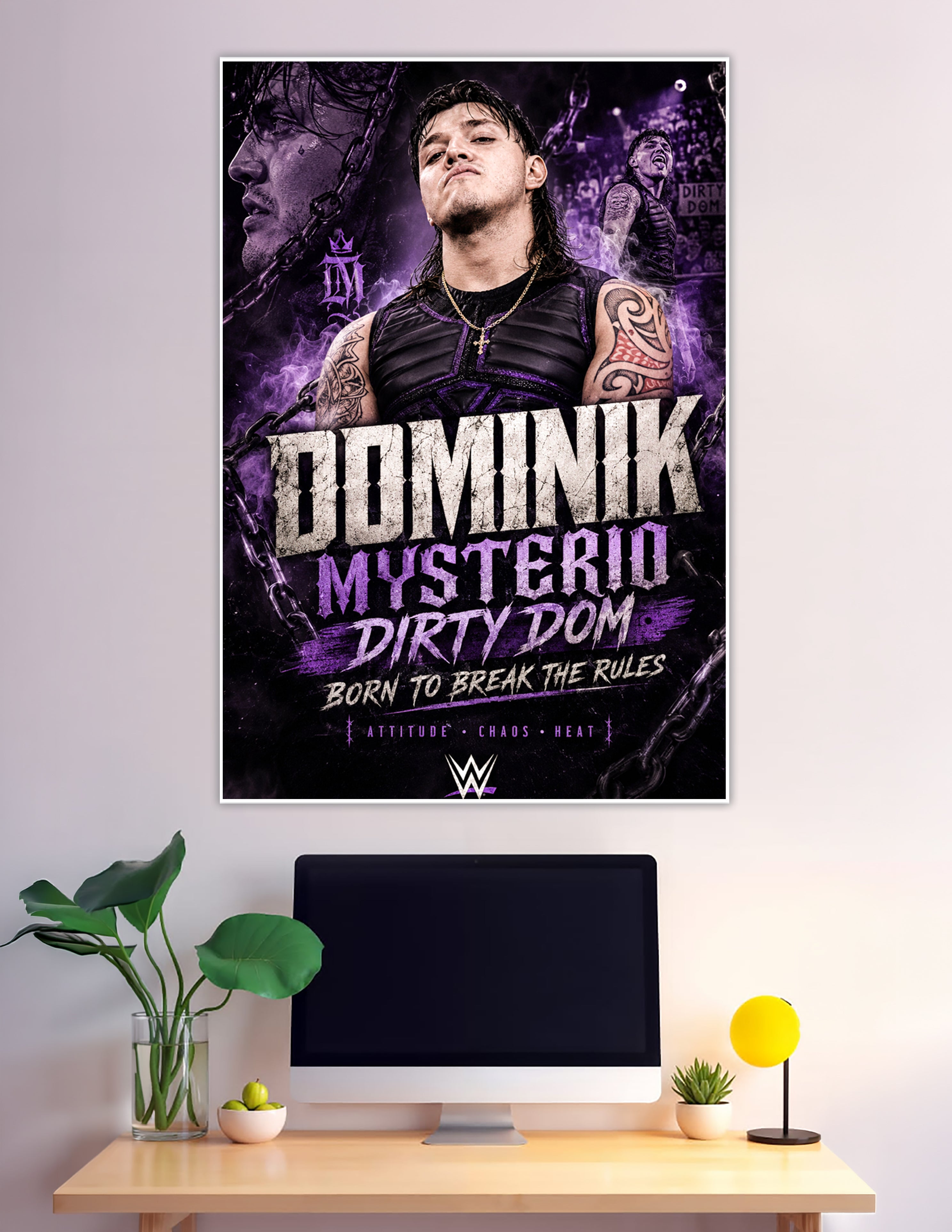 Dominik Mysterio Dirty Dom WWE purple wrestling poster