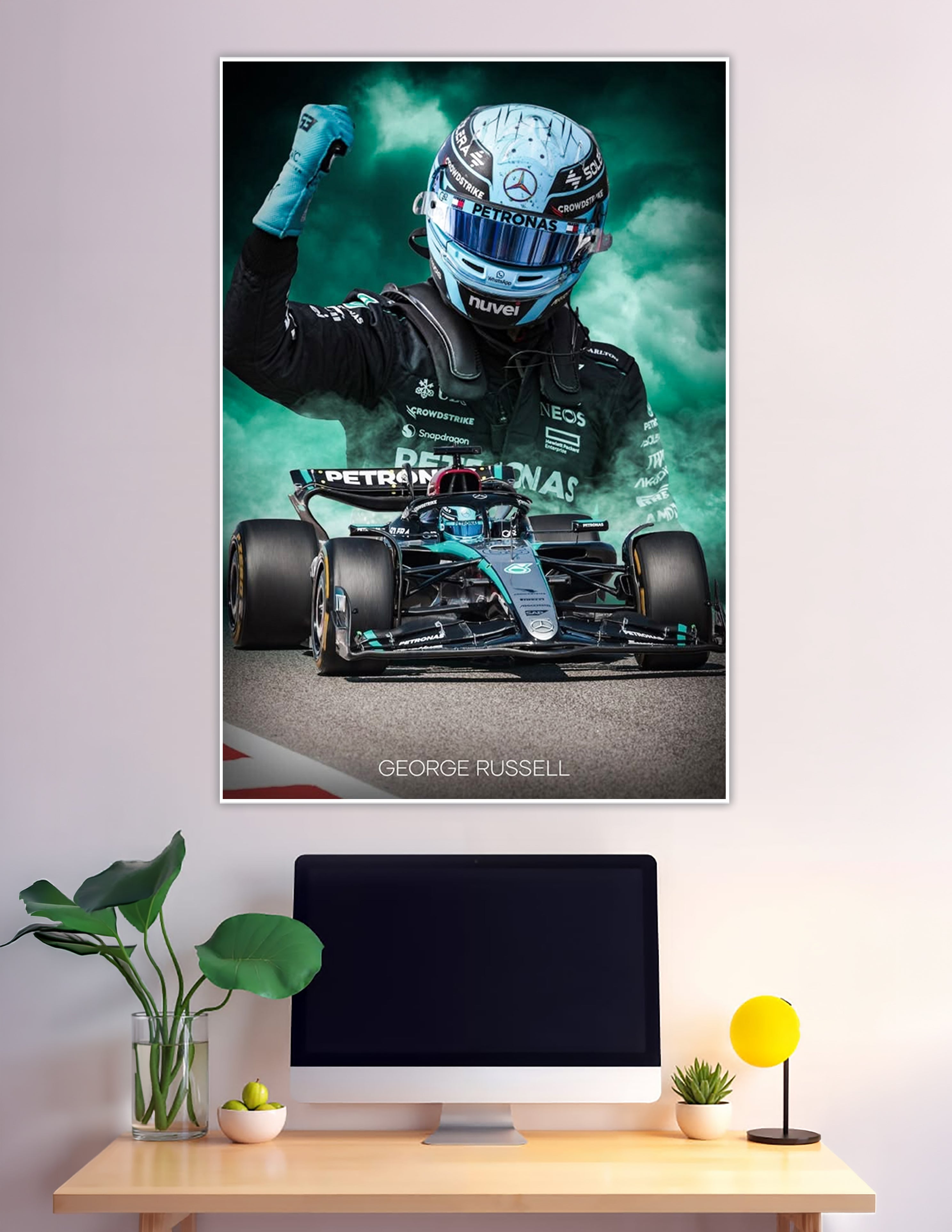 George Russell Mercedes Petronas F1 victory celebration poster