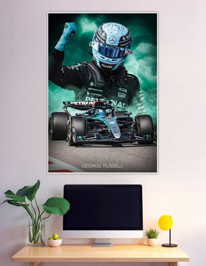 George Russell Mercedes Petronas F1 victory celebration poster
