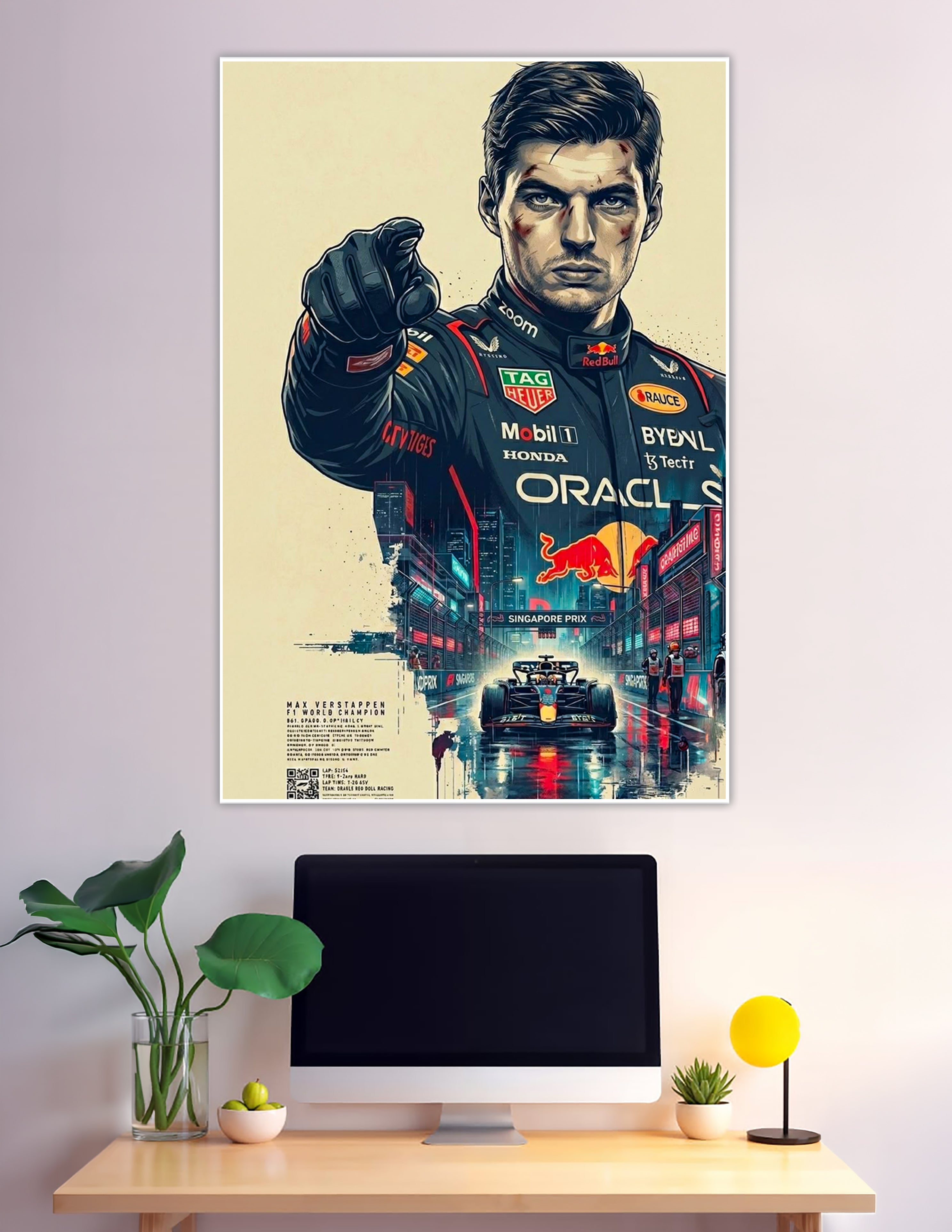 Max Verstappen Red Bull F1 Singapore Grand Prix illustrated poster