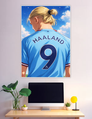 Anime style Haaland number 9 sky blue jersey poster