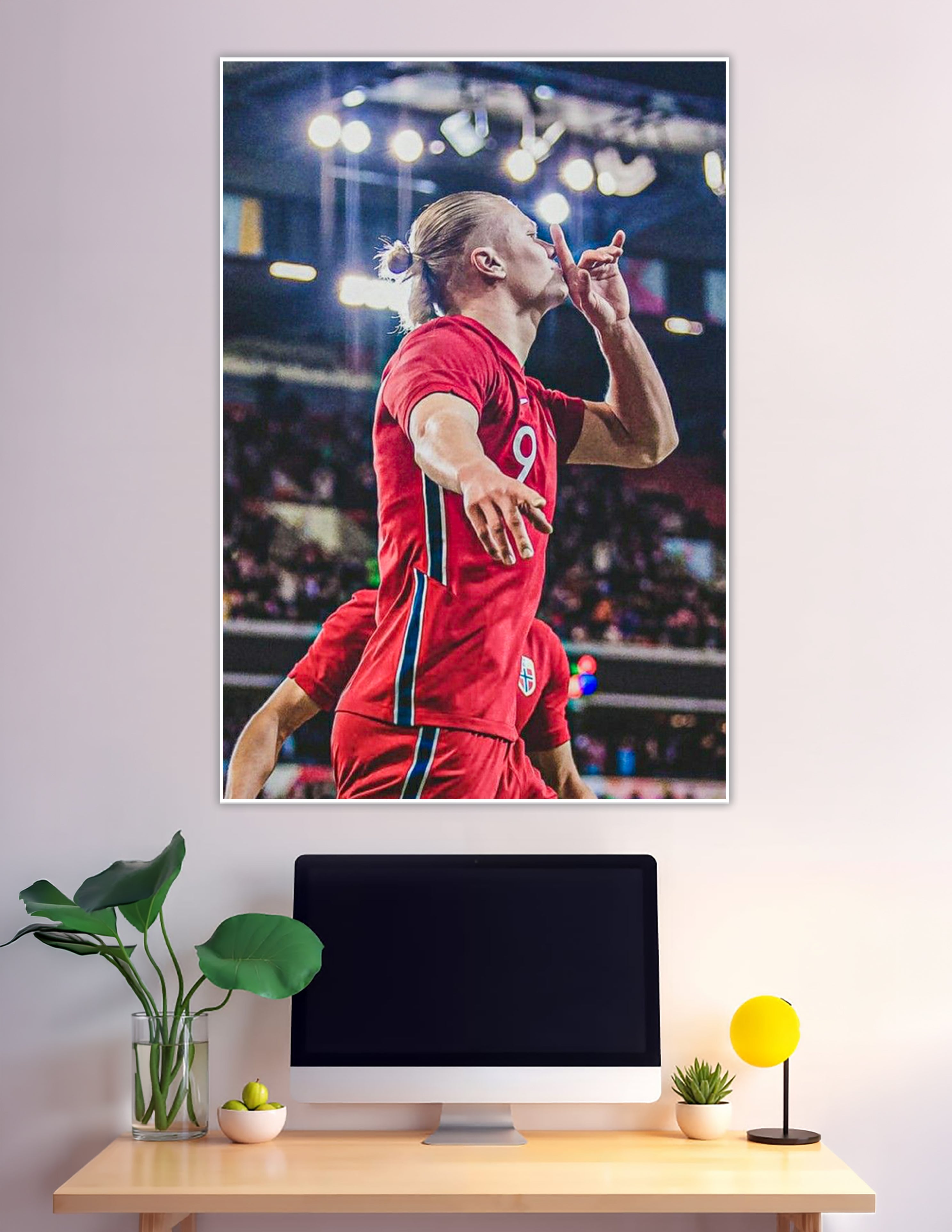 Norway number 9 footballer celebrating goal in stadium