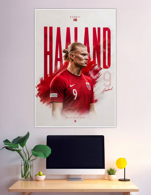 Erling Haaland Norway red kit number 9 poster