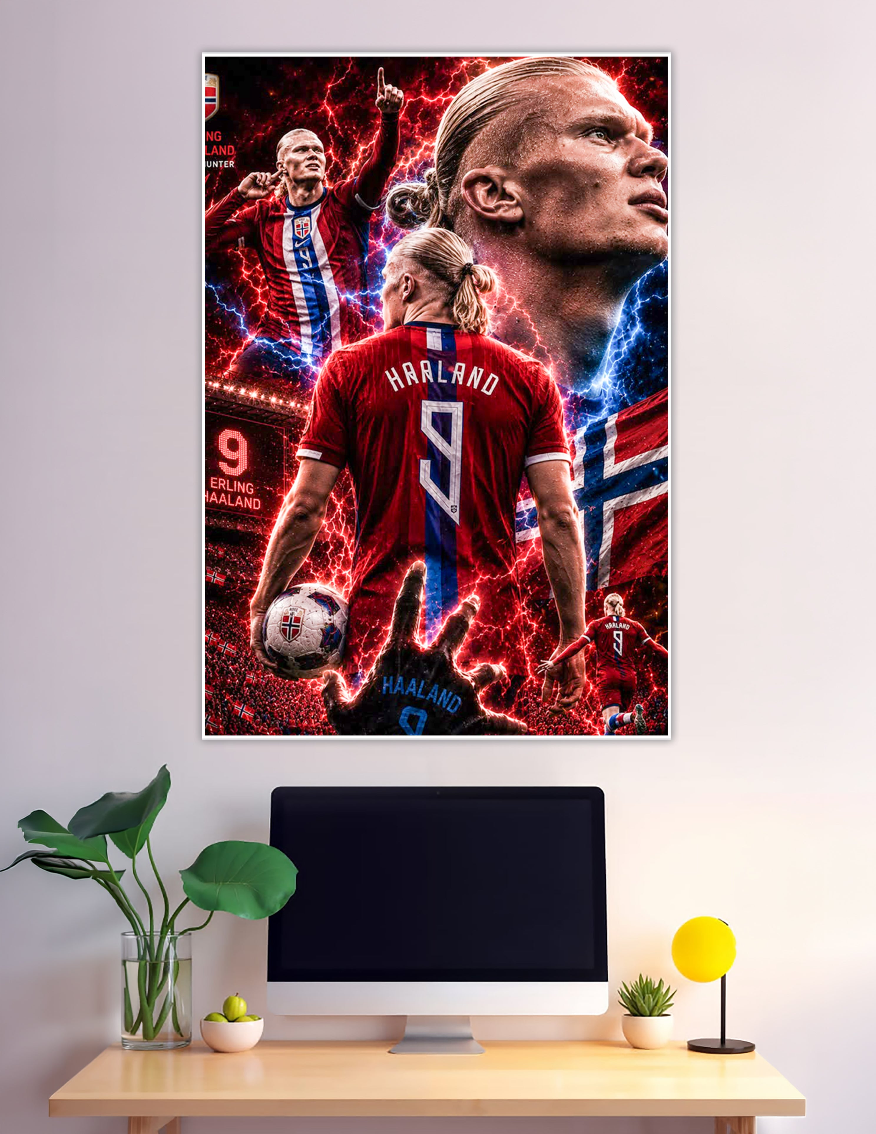 Erling Haaland Norway number 9 electric lightning football poster
