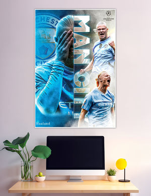 Erling Haaland Manchester City Champions League action poster