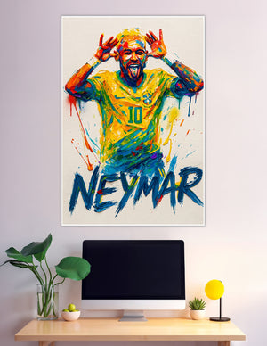 Colorful oil painting poster of Neymar in Brazil jersey
