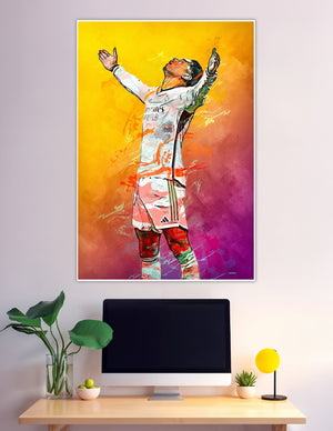 Colorful pop art Real Madrid footballer arms raised celebration