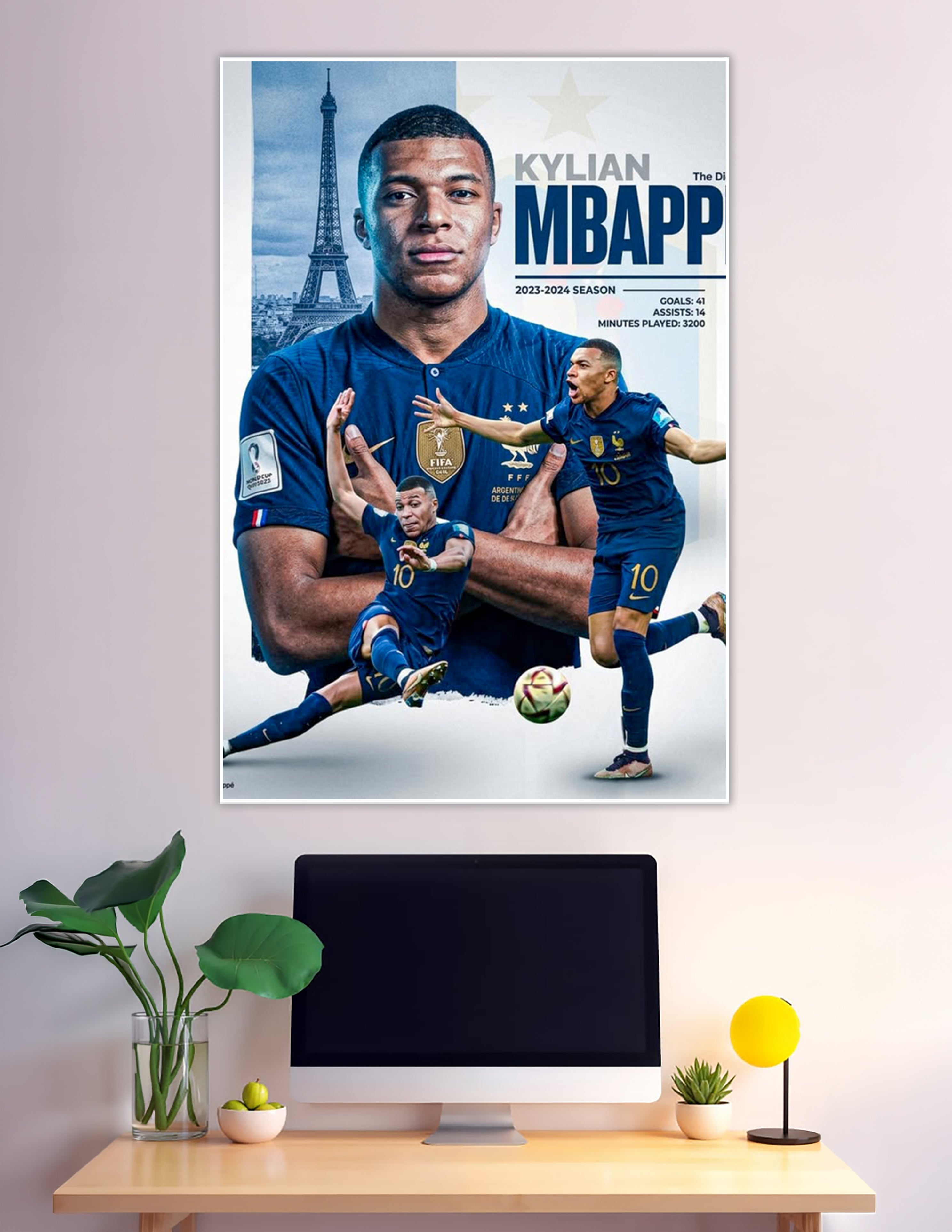 Kylian Mbappé France number 10 football poster 2023-2024