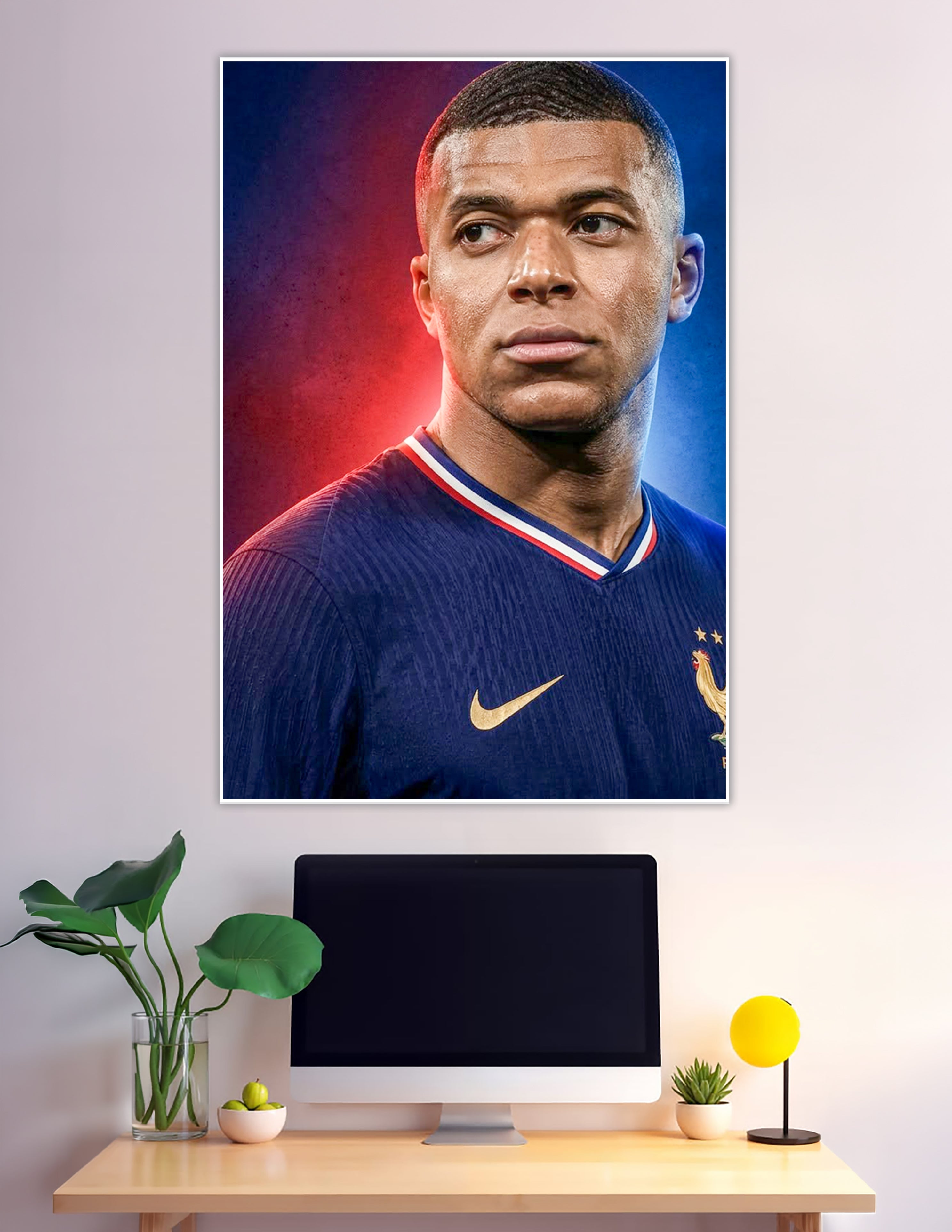 French football player portrait poster in blue Nike jersey