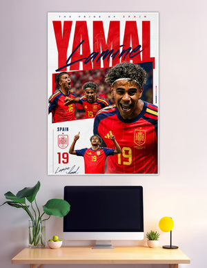 Lamine Yamal Spain number 19 football celebration poster