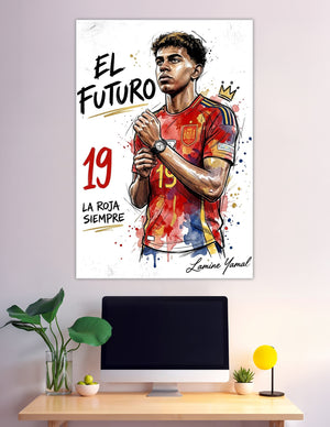 Lamine Yamal Spain number 19 watercolor football poster