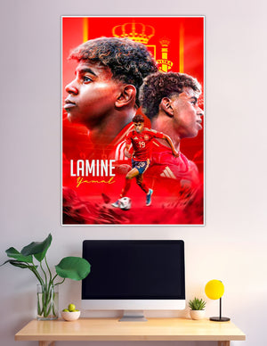 Lamine Yamal Spain number 19 red football poster