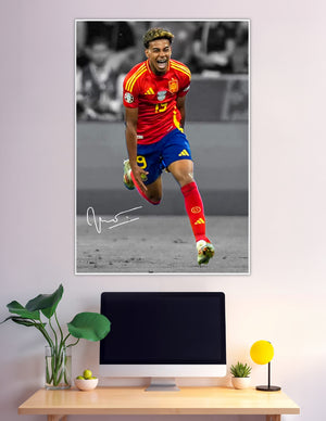 Spain football player number 19 celebrating goal in color-pop poster