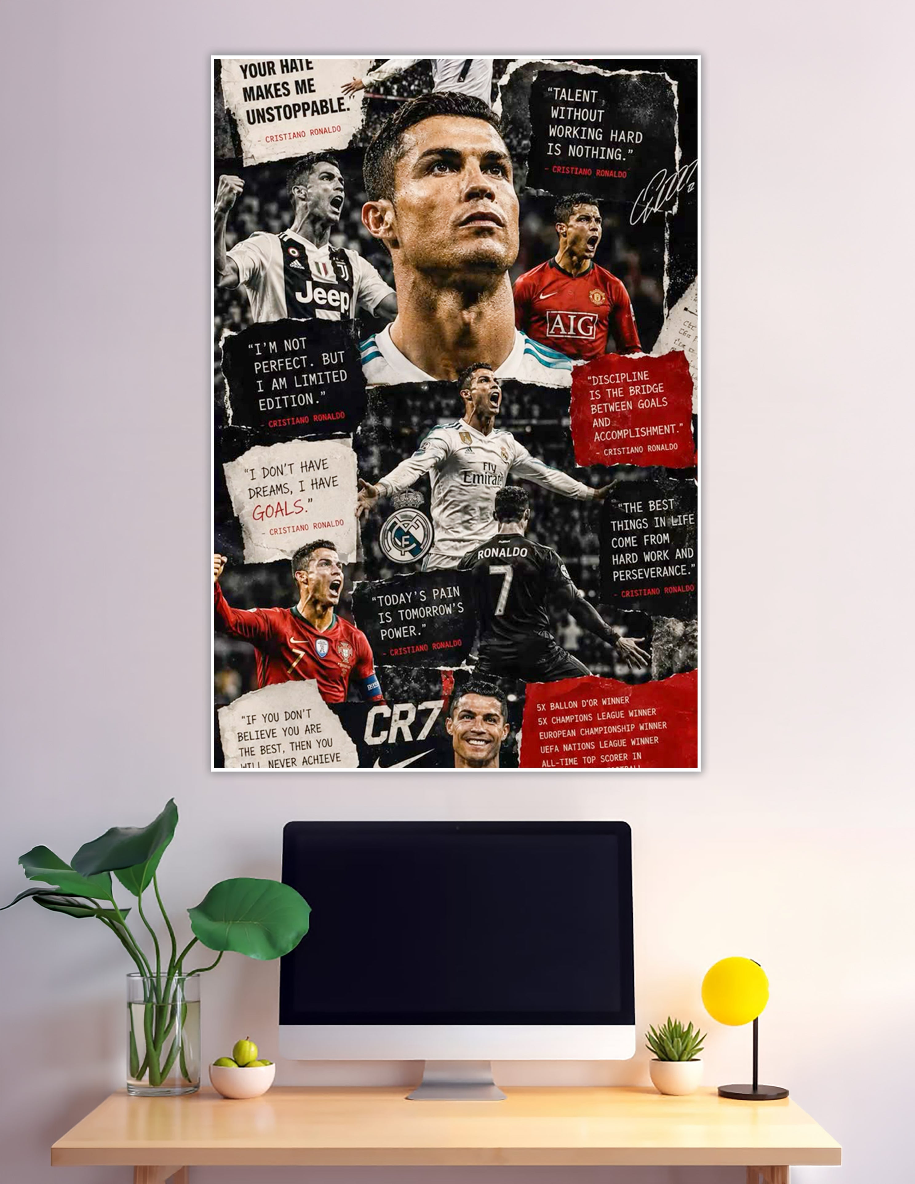 Cristiano Ronaldo CR7 motivational quotes collage sports poster