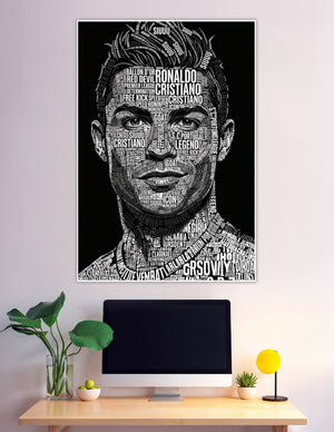 Black and white Cristiano Ronaldo typographic word art portrait