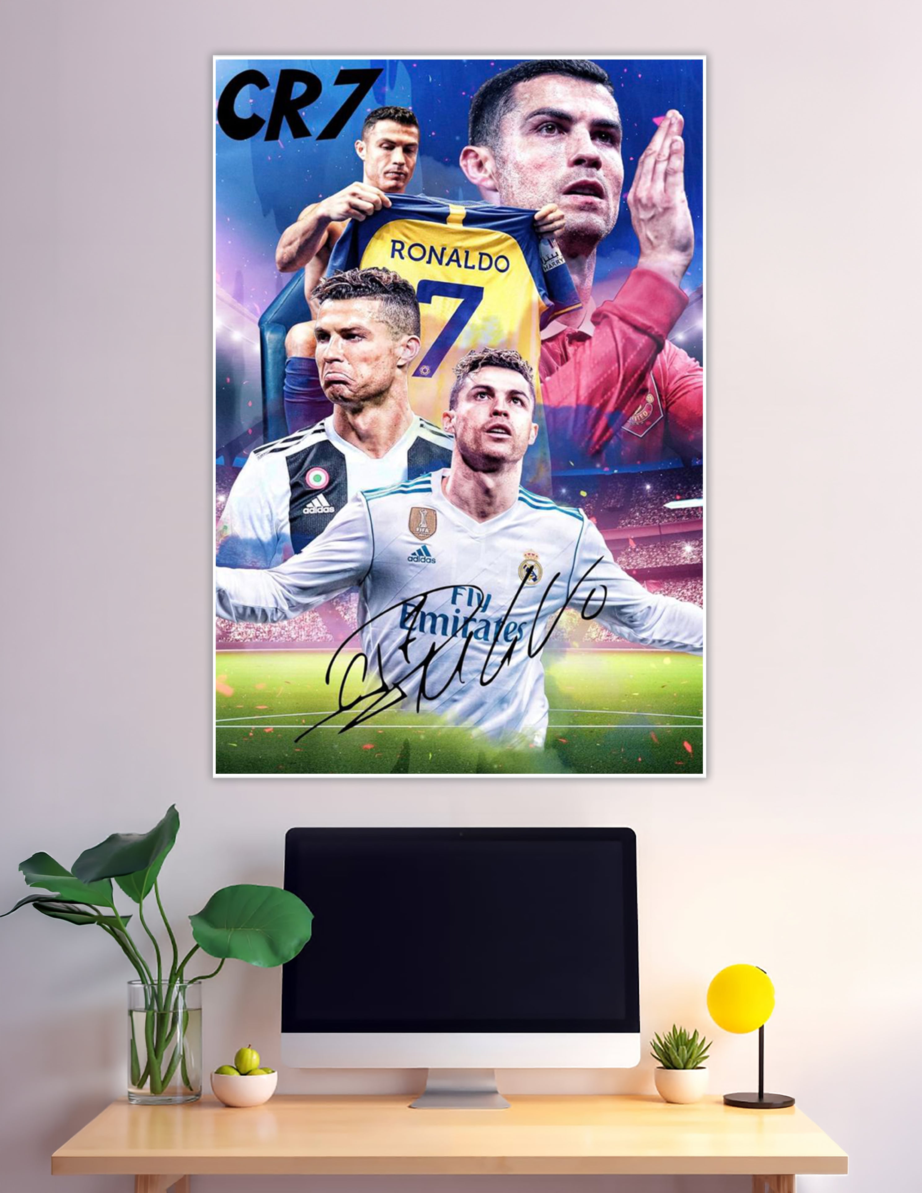 CR7 Cristiano Ronaldo multi-club career collage poster with signature