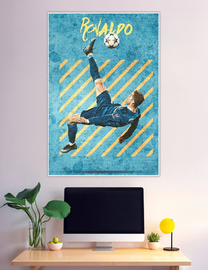 Ronaldo bicycle kick poster teal gold graphic design