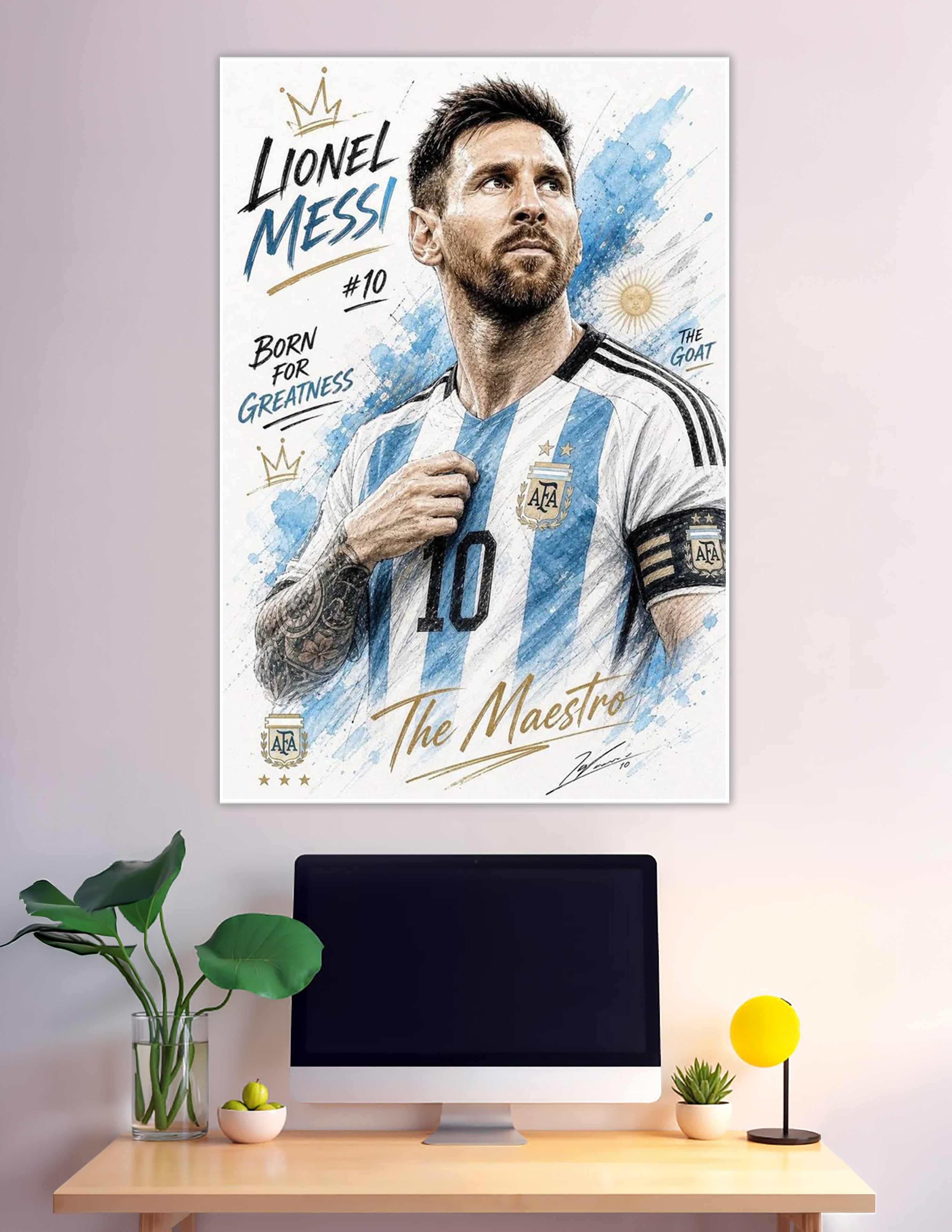 Lionel Messi Argentina #10 The Maestro watercolor poster