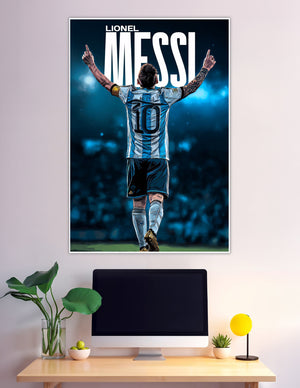 Lionel Messi Argentina jersey number 10 arms raised poster