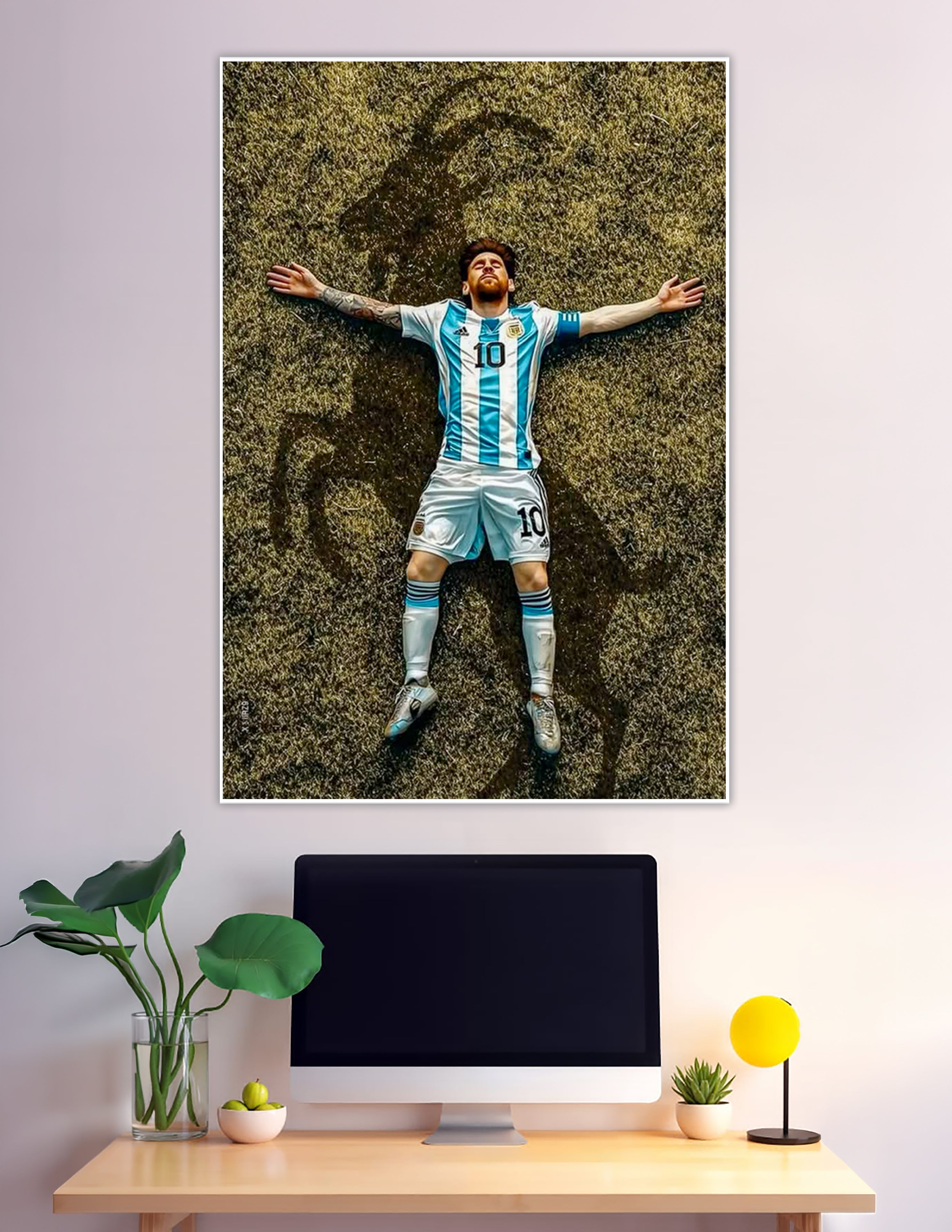 Argentina number 10 player lying arms open on pitch