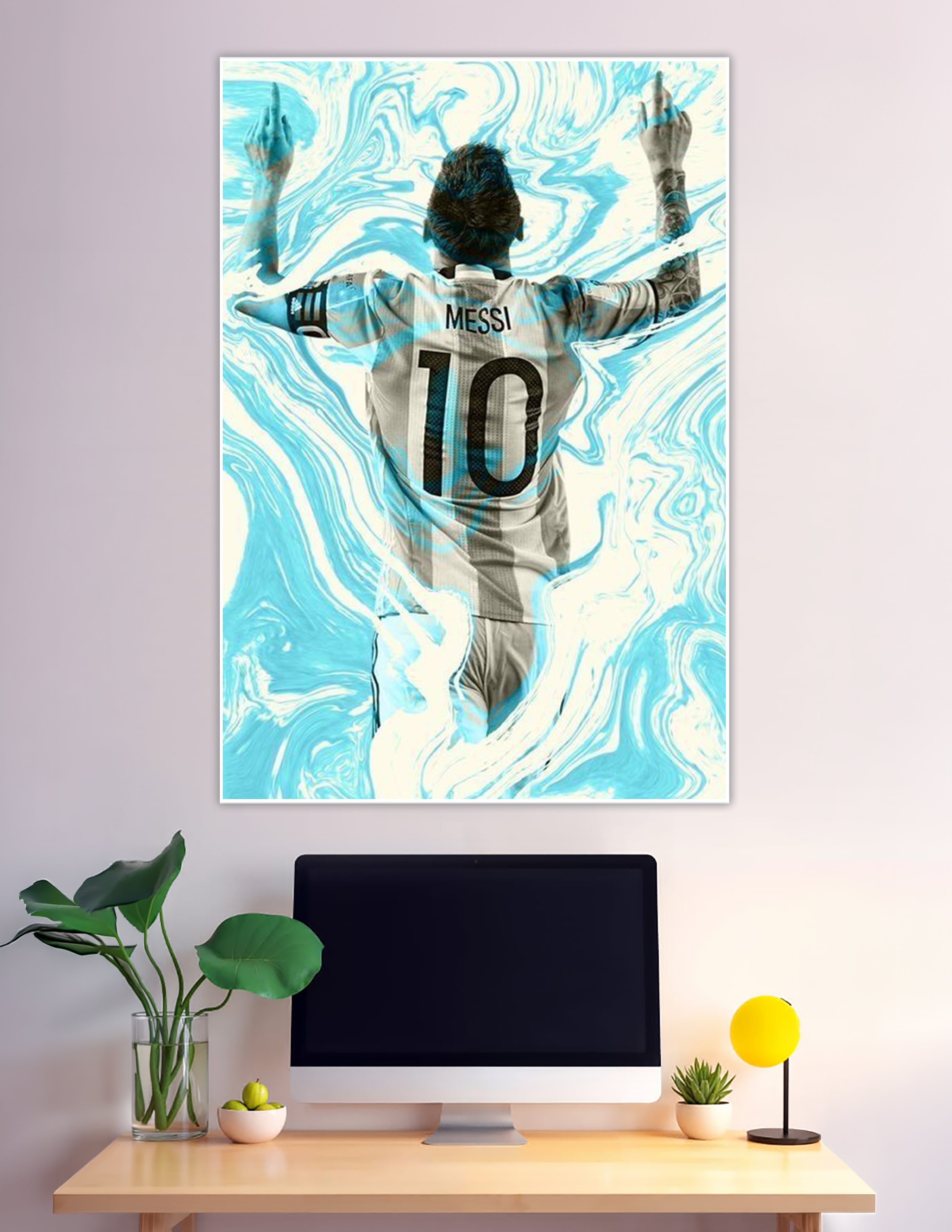 Messi number 10 Argentina jersey liquid blue art poster