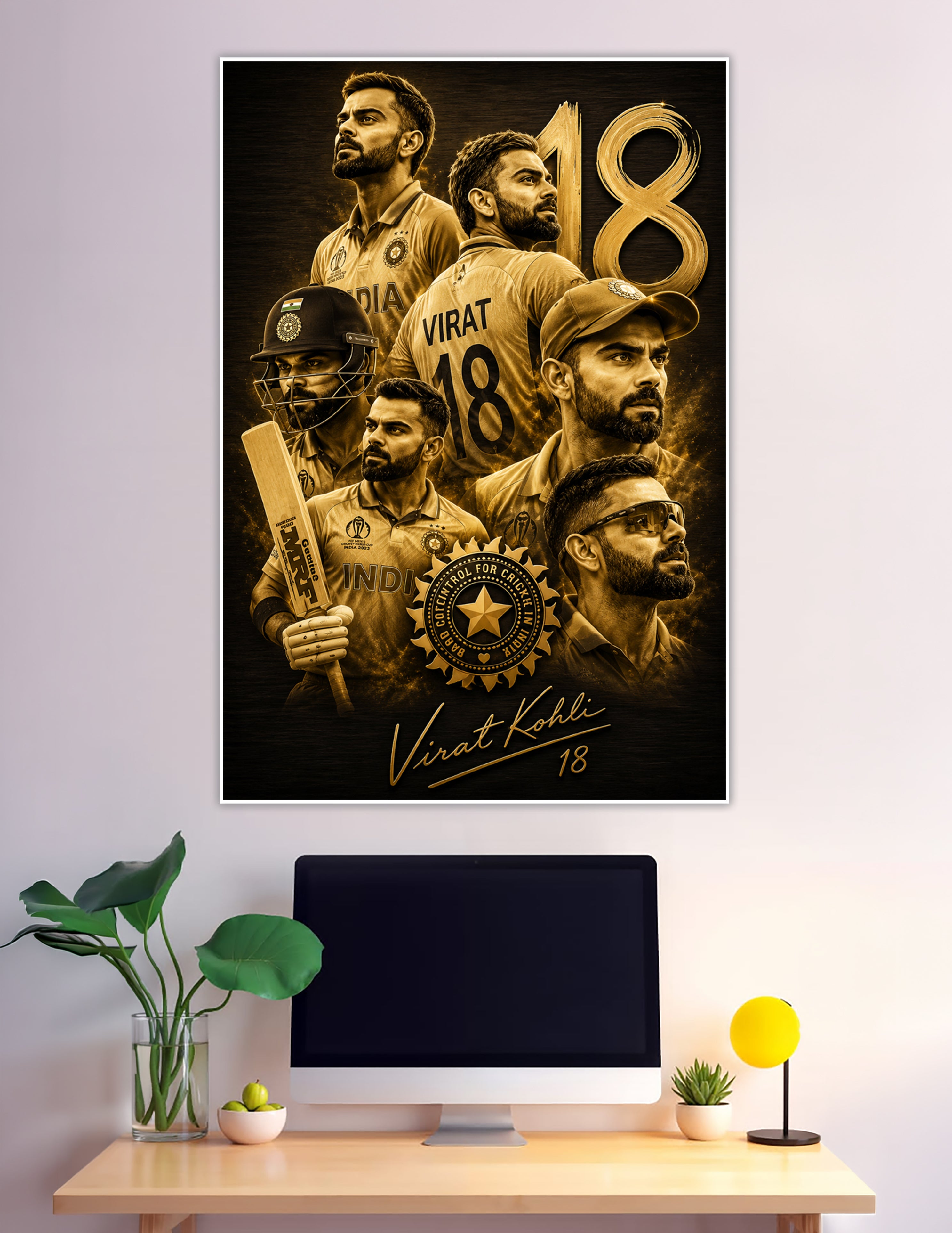 Virat Kohli golden collage poster India cricket number 18