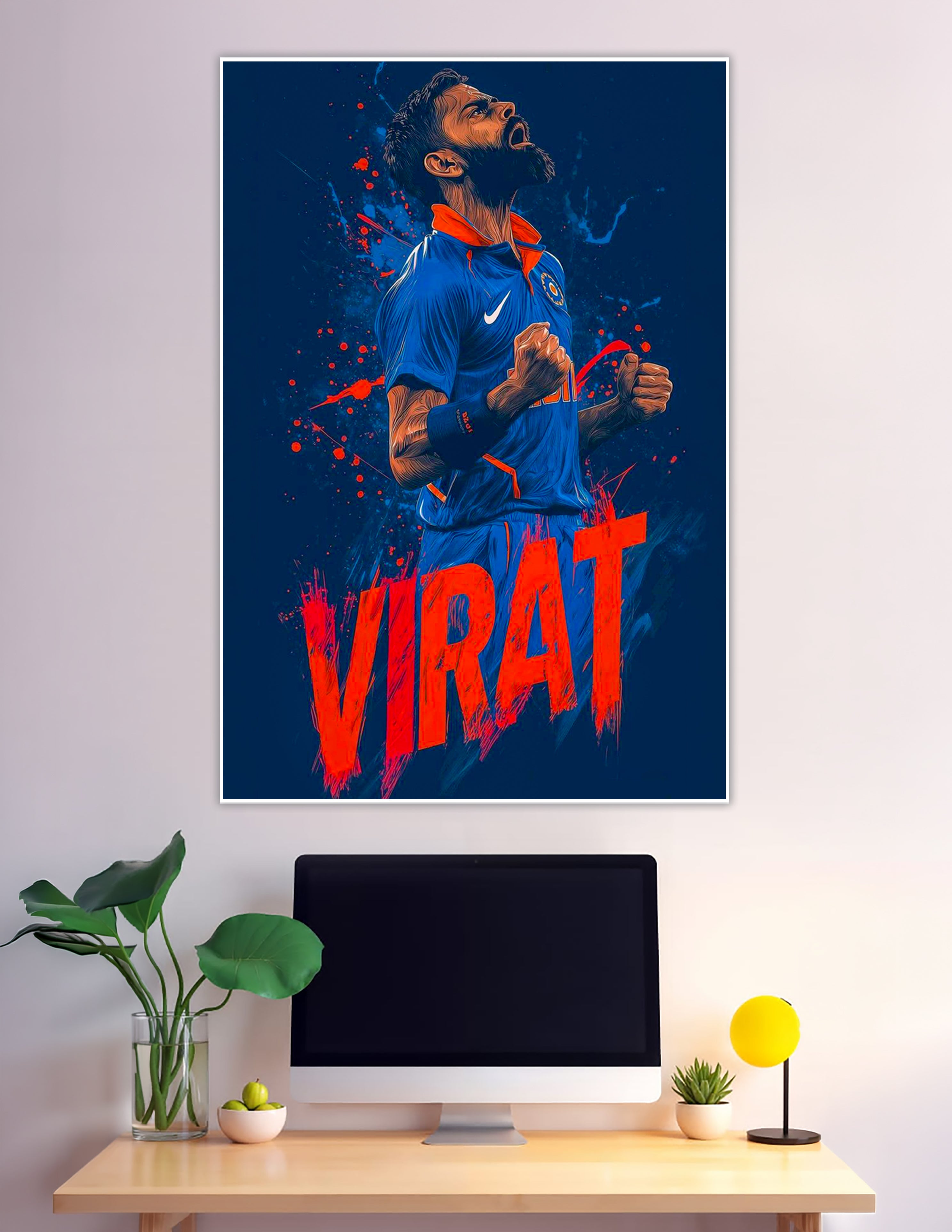 Virat Kohli celebrating in India blue cricket jersey poster
