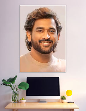 Minimal portrait poster of smiling bearded man neutral background