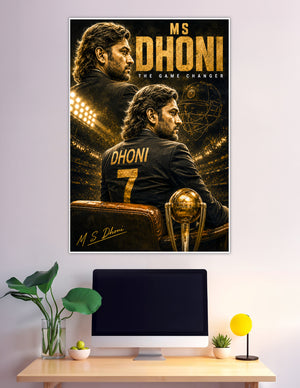 MS Dhoni jersey number 7 cricket legend gold poster