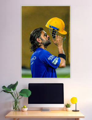 Cricket player kissing yellow CSK helmet emotional moment