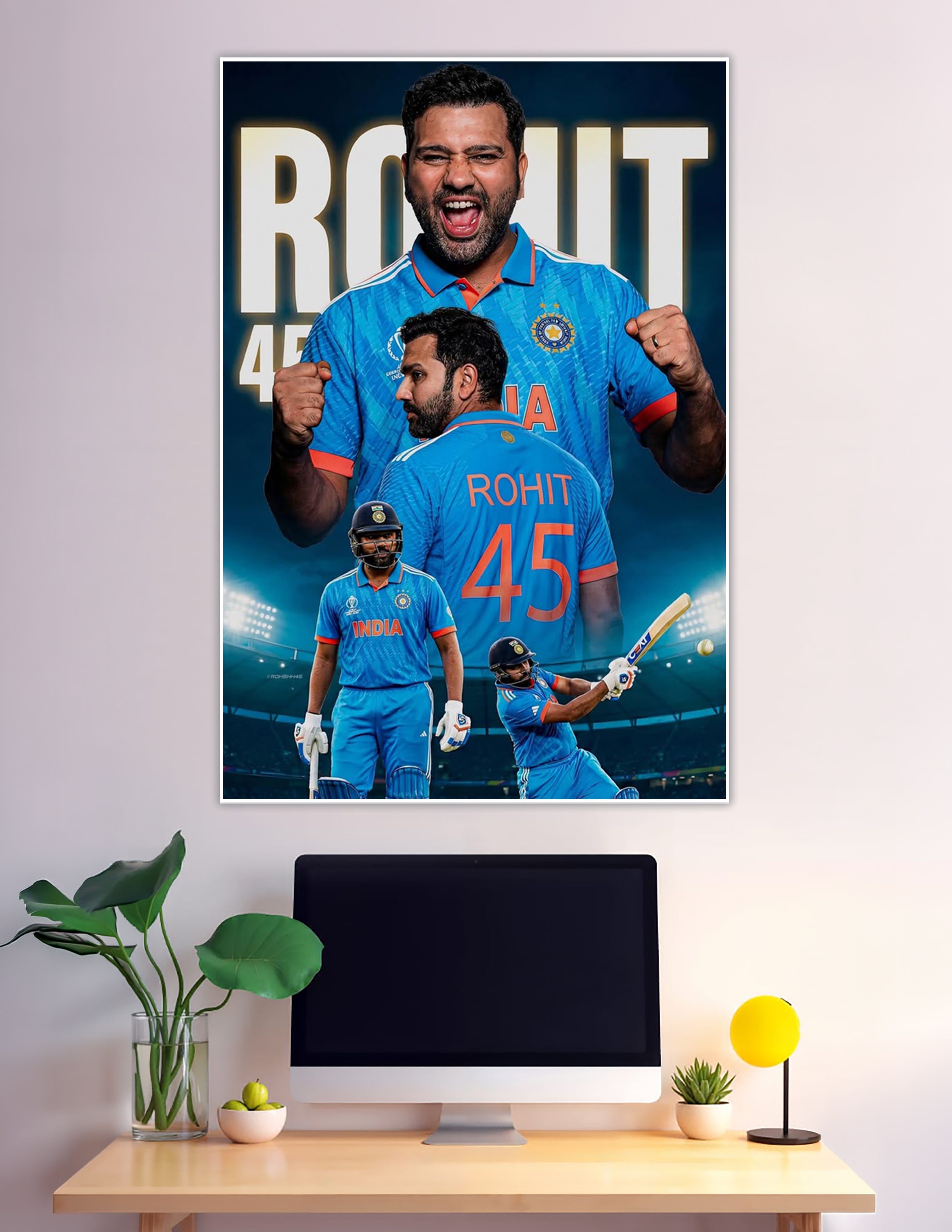 Rohit Sharma number 45 Team India cricket celebration poster