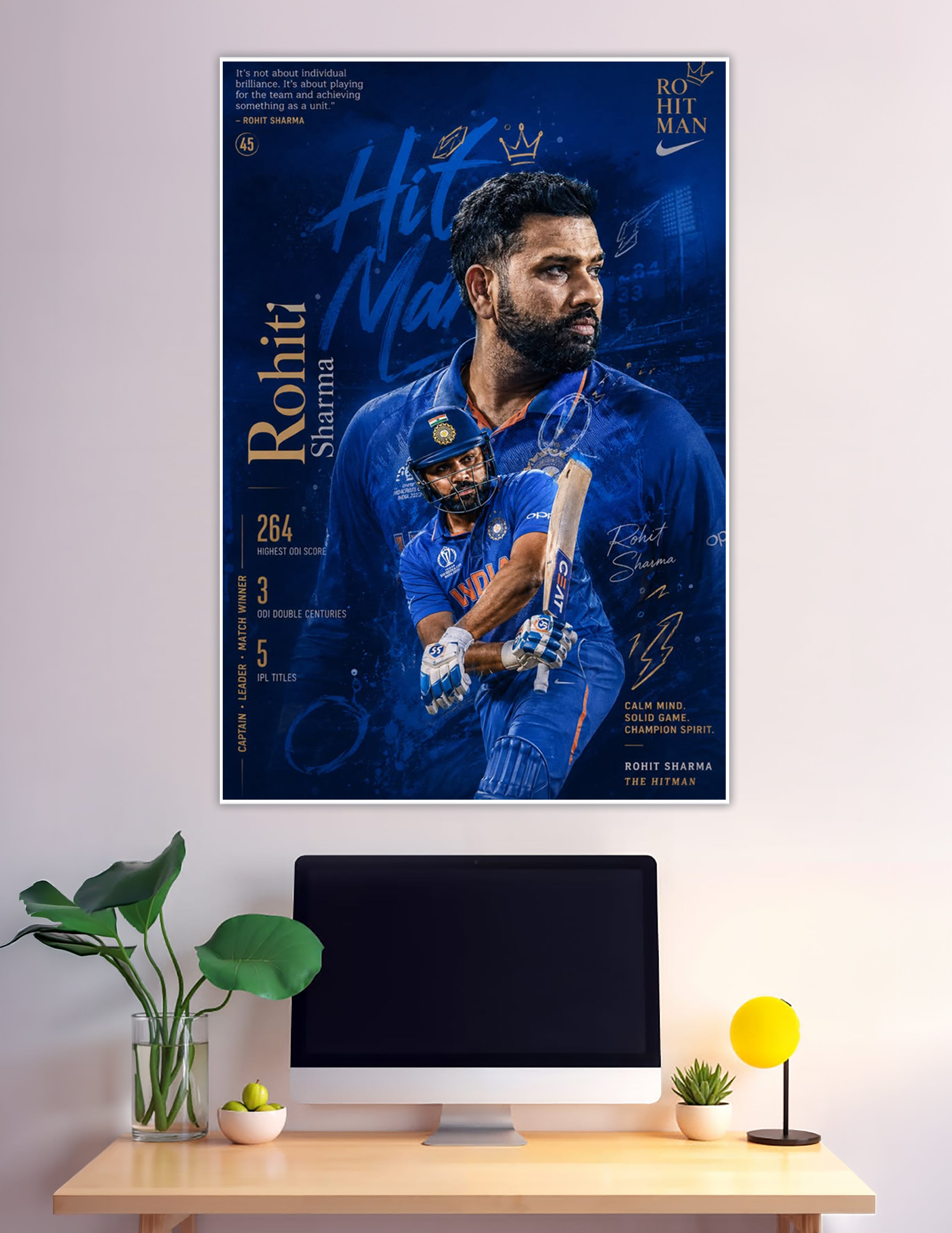 Rohit Sharma Hitman India cricket blue tribute poster