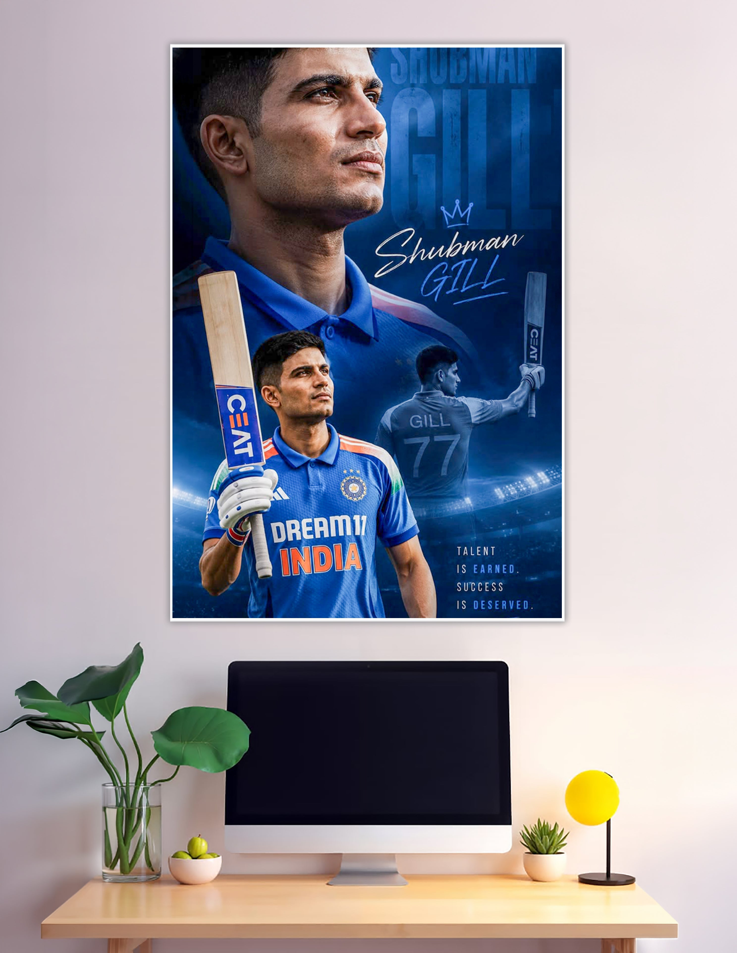 Shubman Gill Team India cricket poster jersey number 77