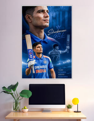 Shubman Gill Team India cricket poster jersey number 77
