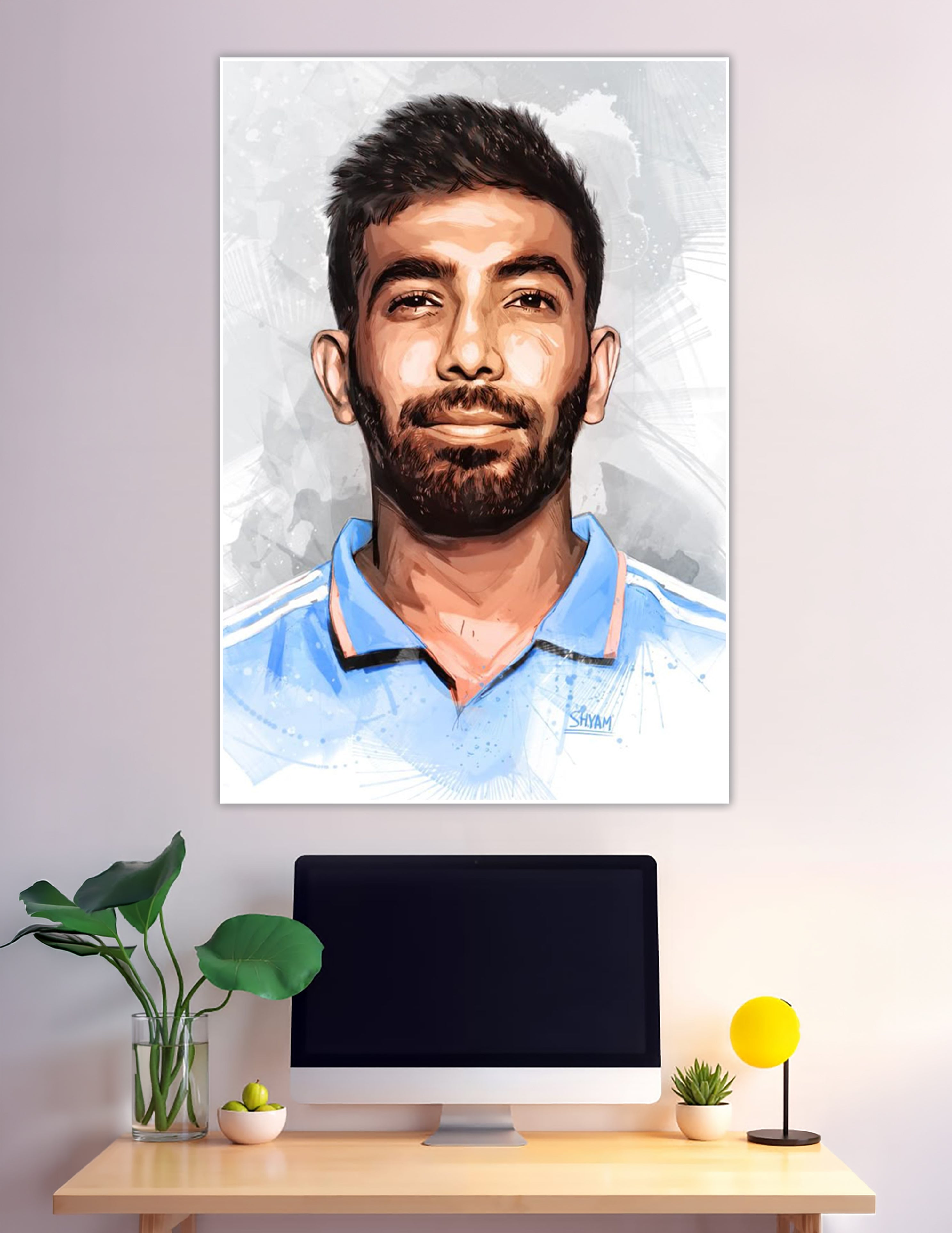 Digital watercolor portrait poster of cricket player Shyam